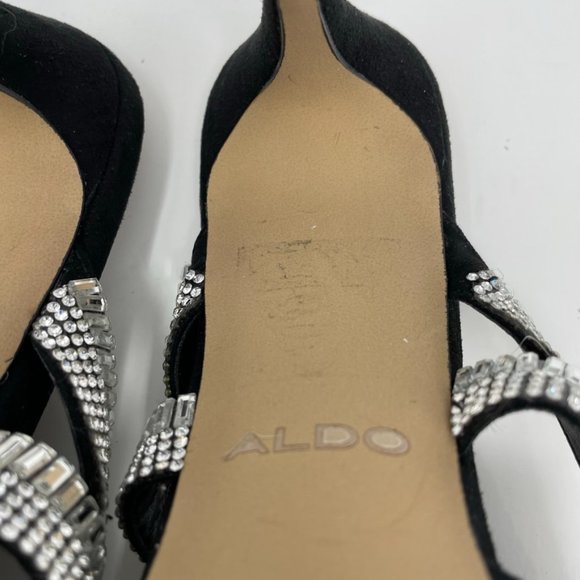 Aldo Womens Black Suede Leather Rhinestone Straps Slide Heels Size 8 "Noawia" - Picture 10 of 11